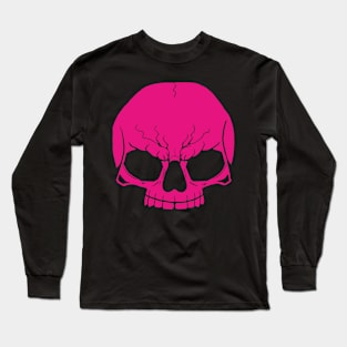 Pink Comic Style Skull Illustration Long Sleeve T-Shirt